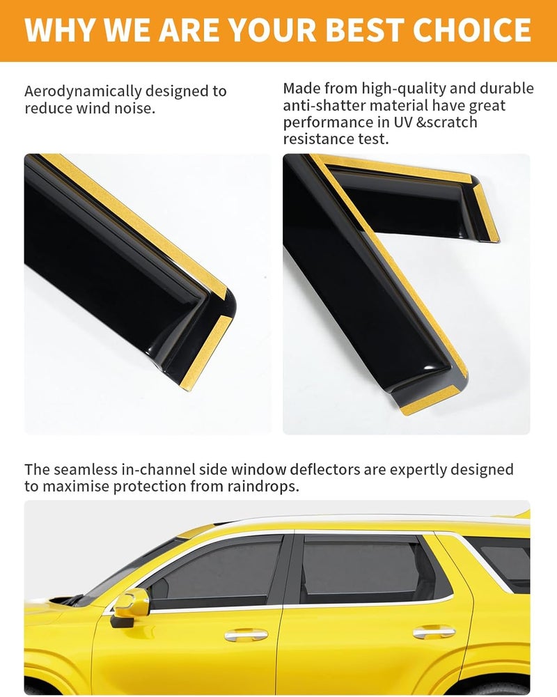 Deejecsun in-Channel Window Rain Guards Fit for Hyundai Palisade 2020 2021 2022 2023 2024 2025 Rain Guards Extra Durable Side Window Deflectors Visor Vent Visors Vent Shades Car Accessories -4 pcs - Image 4